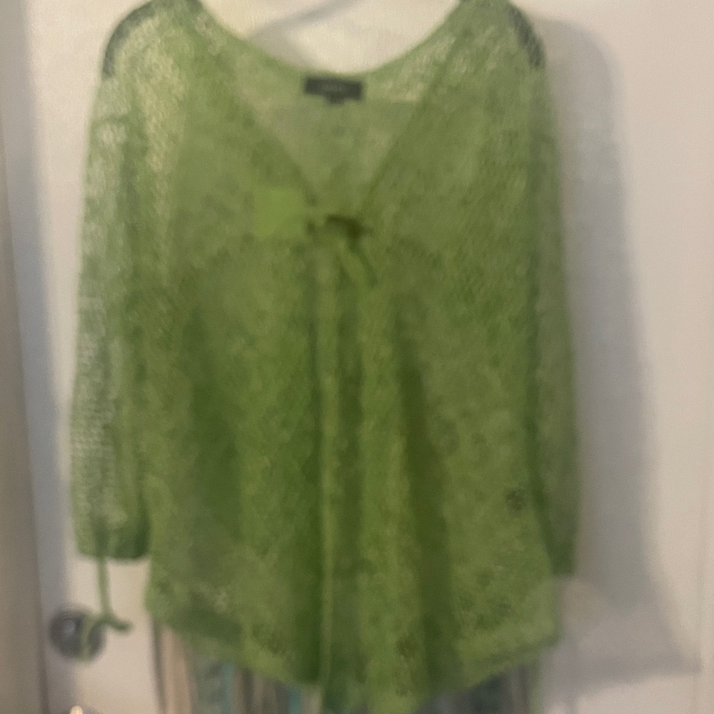 Kaktus Lime Green Lace Knit V-Neck Tunic